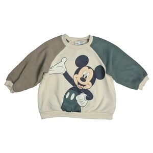H&M Disney Baby Mickey Mouse Colorblock Sweatshirt Neutral Earth Tone 18M